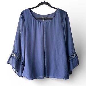 🔥AB Studio Navy Flowy Drapey Sleeve Blouse Top